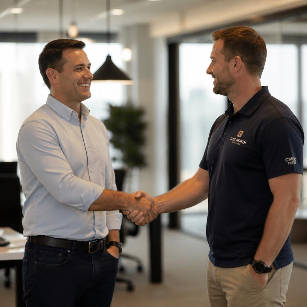 Two Australian business owners shaking hands after joining the C4 Websites partner program