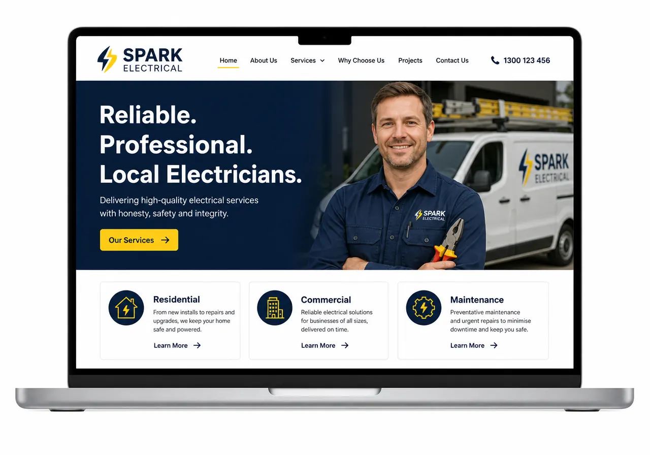 Smart tradie website shown on laptop