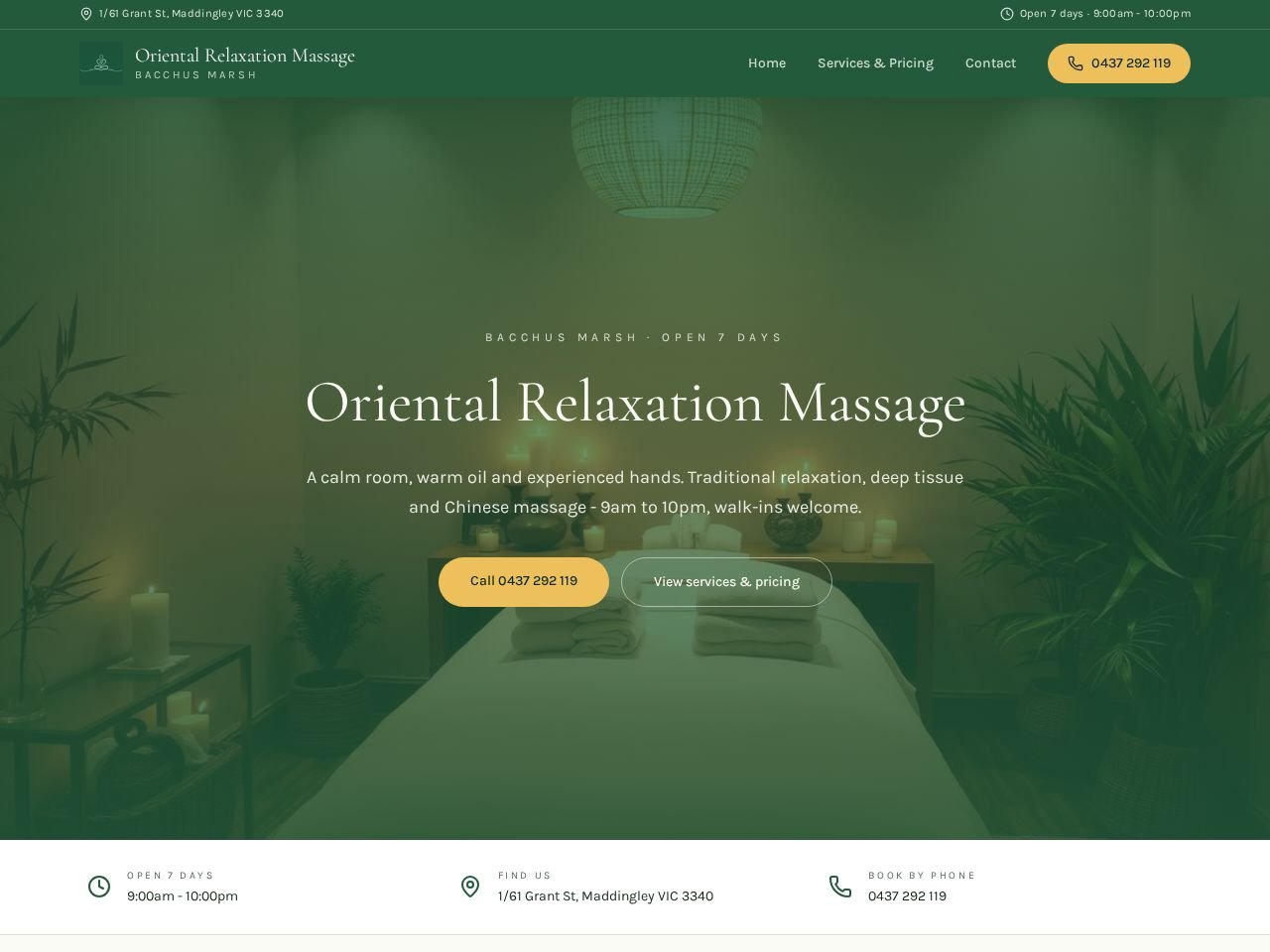 Bacchus Marsh Oriental Relaxation Massage website preview